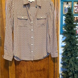 LOFT Tan and Black Geometric Pattern Shirt